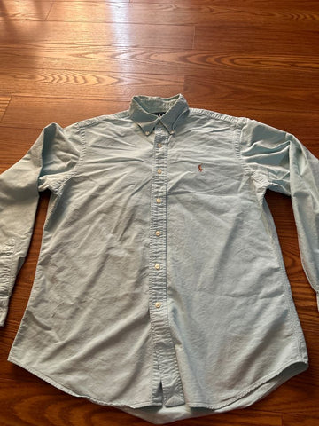 Ralph Lauren Blue green custom fit button up with full color logo Men's - L