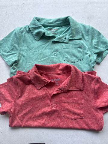 Cat and Jack 2 soft polos 4/5 one small untreated stain on red one 4T/4