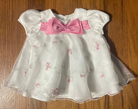 Bonnie Baby Pink Bow and White Dress 0-3 Months