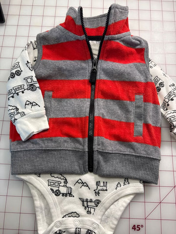 Carters Fleece Vest with Train Onesie 6-12 Months
