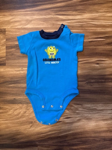 Carters 3 month blue onesie w monster that says grandmas little monster 0-3 Months