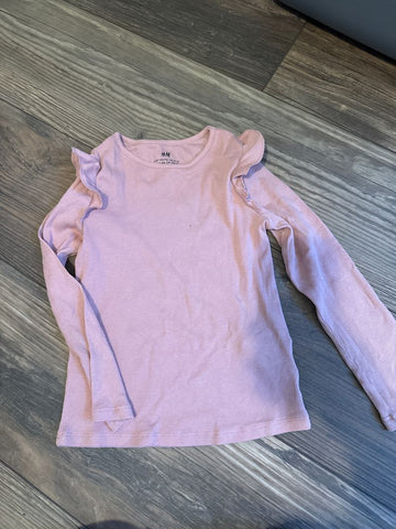 H and M Pink long sleeved shirt with ruffled shoulders 5T/5