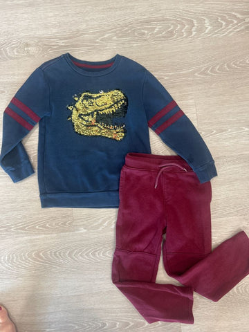 365 kids Dino sequin sweatshirt sz 6, sweatpants sz 5 5T/5