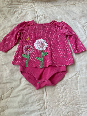 Gymboree 6-9 months Pink pokadot and flowers long sleeved layered onsie 6-12 Months