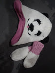 Black/White Dog Knit/Fleece Hat & Mittens Hat
