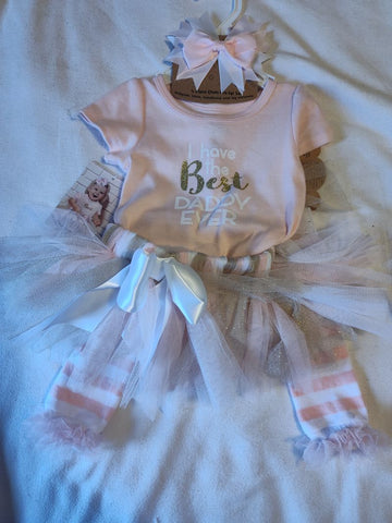 "Best Daddy Ever" Shirt, tutu, bow, and leg warmers- New 6-12 Months