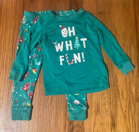 Holiday Time Green Oh What Fun Pajamas 2T