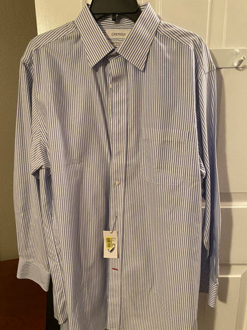 Cremieux 16 1/2 x 34 Blue/White Stripe LS Shirt NWT Men's - L