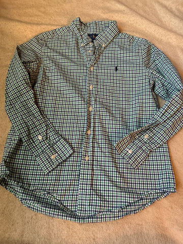 Ralph Lauren Green and blue plaid button down shirt 14