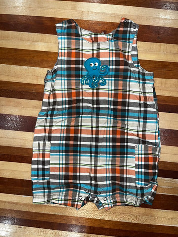 orange/blue plaid blue octopus 2T
