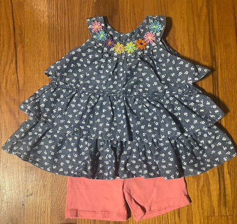 Swiggles Jean Flower Babydoll Shirt and Short Set 24 Months