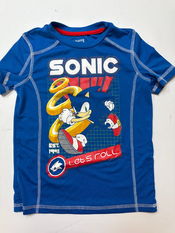 Jumping Beans Active Blue shirt sleeve Sonic shirt. Drifit. Few snags- top and back 6T/6X