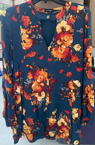 Blu Pepper Blue and gold floral tunic Women's - S