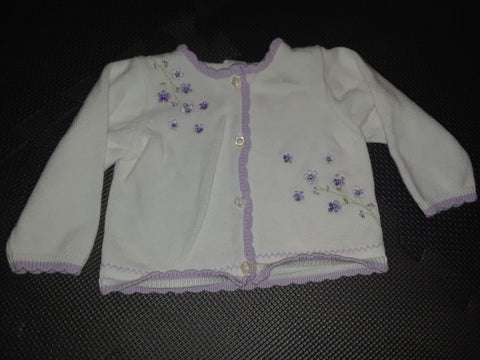 Carter's White/Purple Floral Sweater 3-6 Months