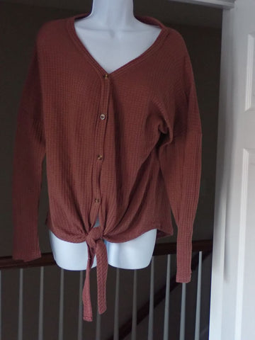 Uget Red v neck waffle top with tie Women's - M