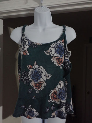 Maurices Green tank top with ruffle and flowers Women's - L