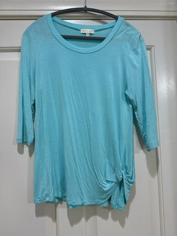Simply Southern Aqua 3/4 sleeve top with twist knot side Women's - S