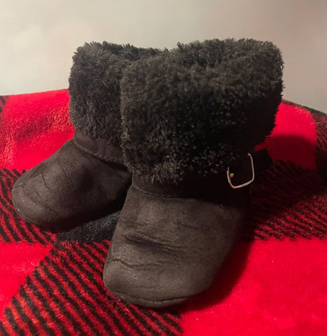 Unknown Black Fuzzy Baby Boots 0 (Infant Shoe)
