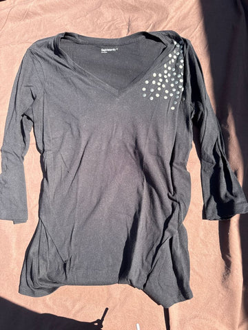 Gap Black 3/4 T-shirt grey dots Women's Med 8-10