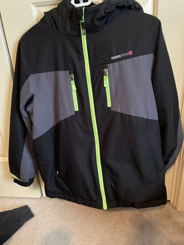 Swiss Tech Black insulated coat with fleece lining in hood 12