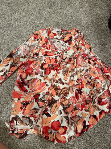 Magnolia Too Orang Floral top with cold shoulder Women's - S