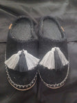 Tom's Clogs/Slippers Black Gray Tassel lots of wear on edges 5 (Adult)