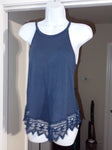 Pink Rose Navy tank with lace trim Women's - M