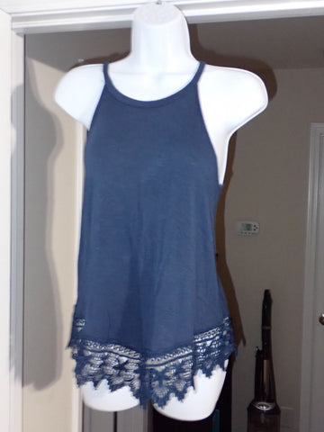 Pink Rose Navy tank with lace trim Women's - M