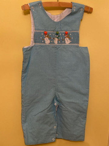Kellys Kids Blue check long all with smocked snowmen 18 Months