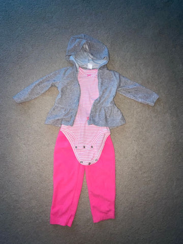Carters Fleece zip hooded metallic polka dot jacket, onesie, fleece pant 18 Months