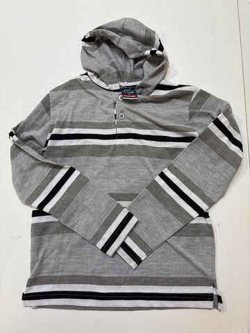 Pure Vintage Gray black white striped shirt with hood -mild piling 6T/6X