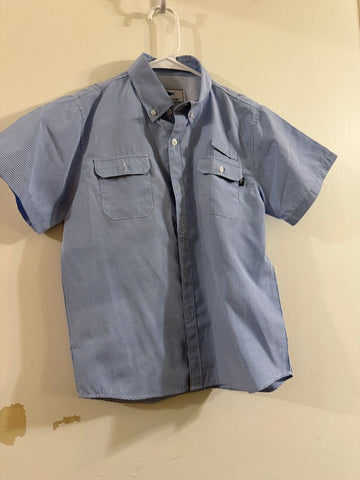 Southern lure YL blue checker button up short sleeve shirt 14