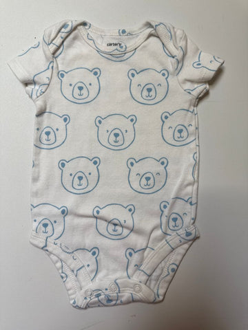 Carters White onesie w baby blue bear faces 6-12 Months