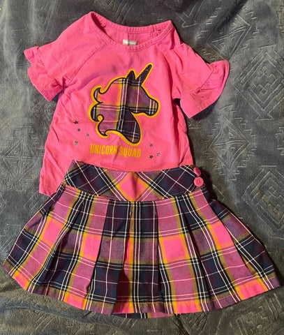 Garanimals Pink and Plaid Unicorn Squad Skirt Set 18 Months