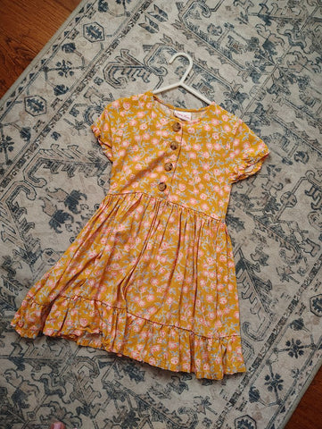 Little lass Yellow & Pink floral dress size 6X EUC 6T/6X