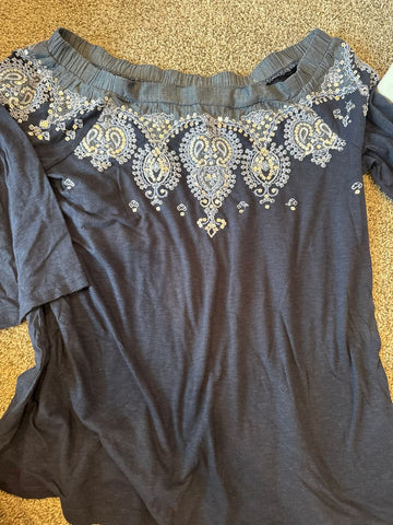Chicos Blue boat neck top with embroidery and sequins Women's - L