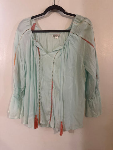 John Paul richard Light teal with pink and orange stripe 3/4 length sleeve Women's - M