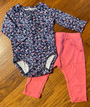 Carters Girls Navy Flower Onsie Pant Set 6-12 Months