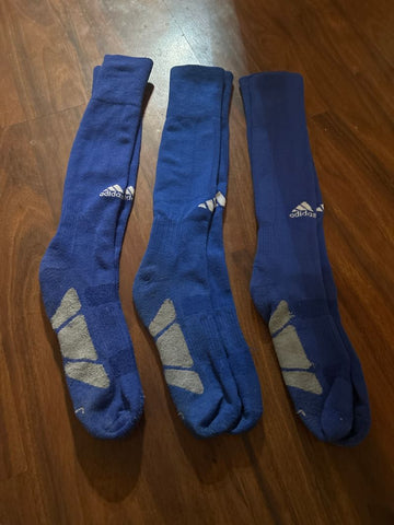 Adidas Soccer Socks 3 pair Blue Adidas Socks, size large, fits men shoe 8-10 Ball Sports