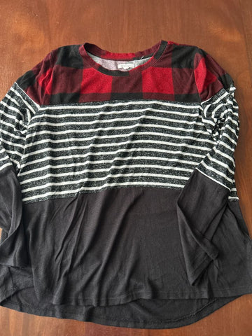 Maurices Red plaid grey stripe top Women's - L