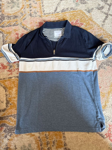 Denim and Flower Blue stripe polo with zipper neck. 11/12 12