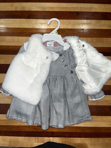 Cupcakes&Cashmere silver dress w/faux fur 3-6 Months