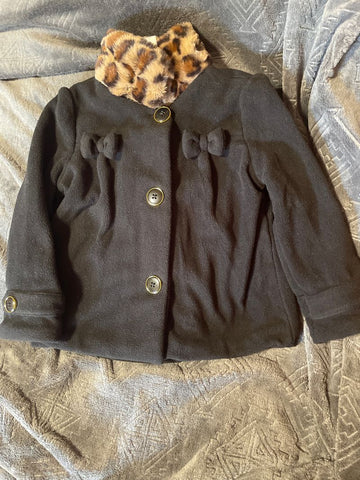 Little Lass Black Fleece and Cheetah Jacket 24 Months