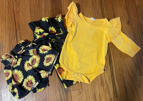 Unknown 6-9M Girls Sunflower Set with Shorts and Pants 6-12 Months