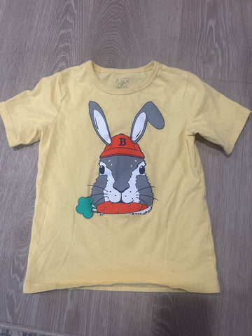 Childrens Place Yellow bunny shirt, 2 light spots on bottom 5T/5