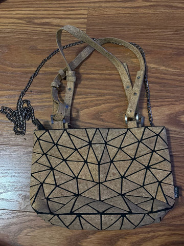 Dizolik Cork geometric purse with hand straps and metal shoulder strap Bag