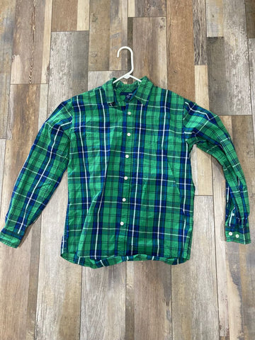 Basic Editions size 14/16 blue and green plaid dress shirt 14