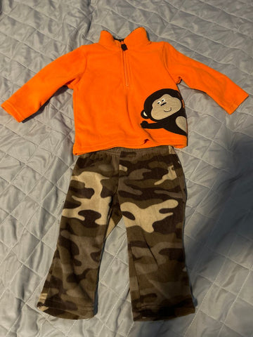 Carters Fleece camo pants and monkey pullover 3-6 Months