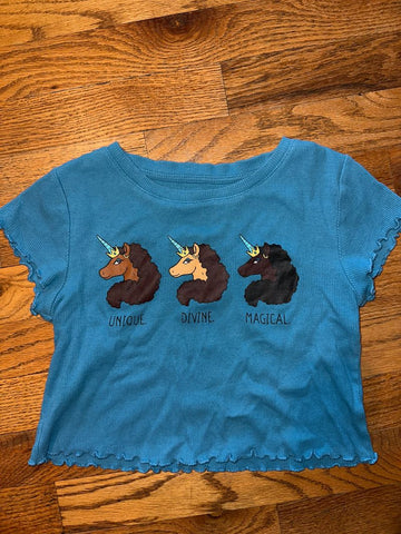 Afro Unicorn Blue ribbed crop M 7/8 8