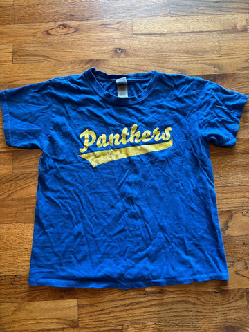 Gildan YSmall blue cotton Panthers in yellow washed lettering 7
